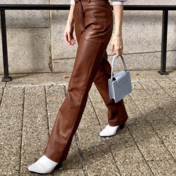 Pants - brown faux leather wide legged pants